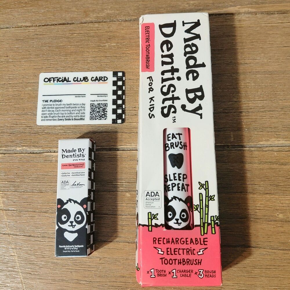 NIB Made By Dentists Kids Electric Toothbrush - Panda + Toothpaste & Club Card